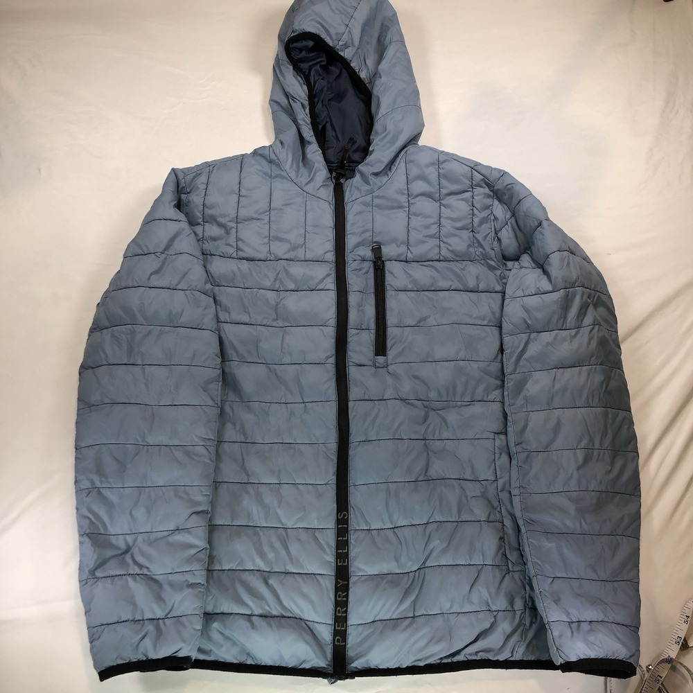 New Perry Ellis Portfolio Men's Medium Blue Zip Up Puffer Jacket